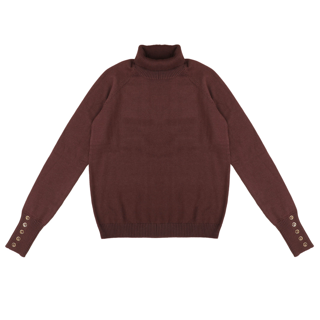 HKN048 TURTLRNECK WITH SLEEVE BUTTONS - PLUM