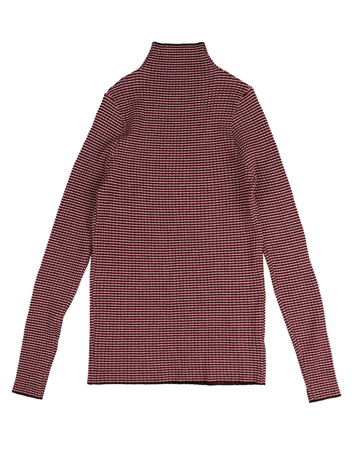 HKN550-STRIPPED RIBBED TURTLENECK-Raspberry