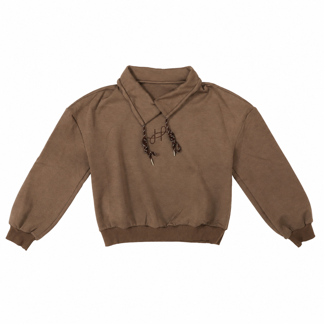 HSH041 FOLDOVER COLLAR SWEATSHIRT - MOCHA
