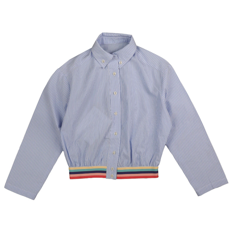 HSH761 STRIPE ELASTIC TRIM SHIRT-LIGHT BLUE