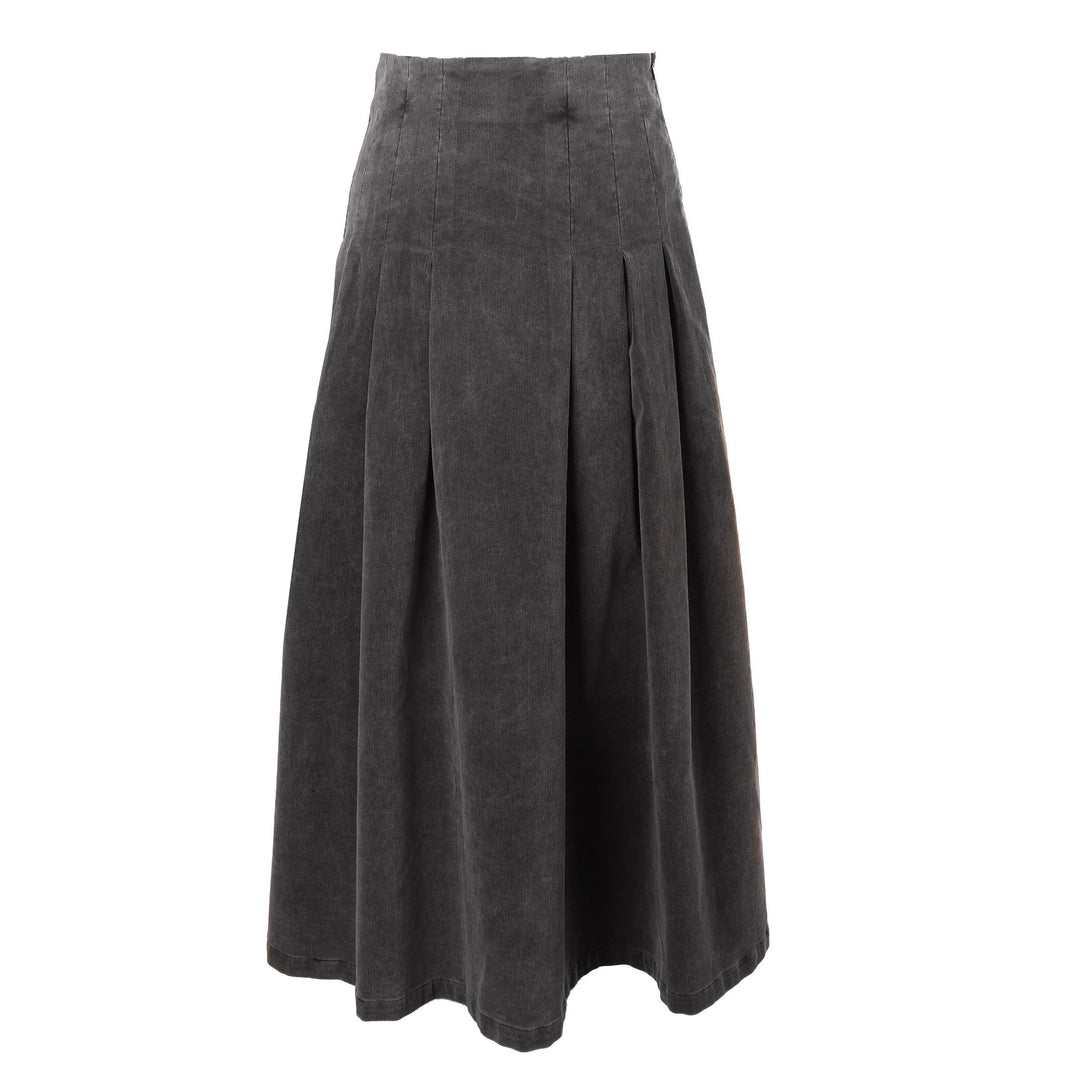 HSK018 CORD PLEAT SKIRT - NAVY