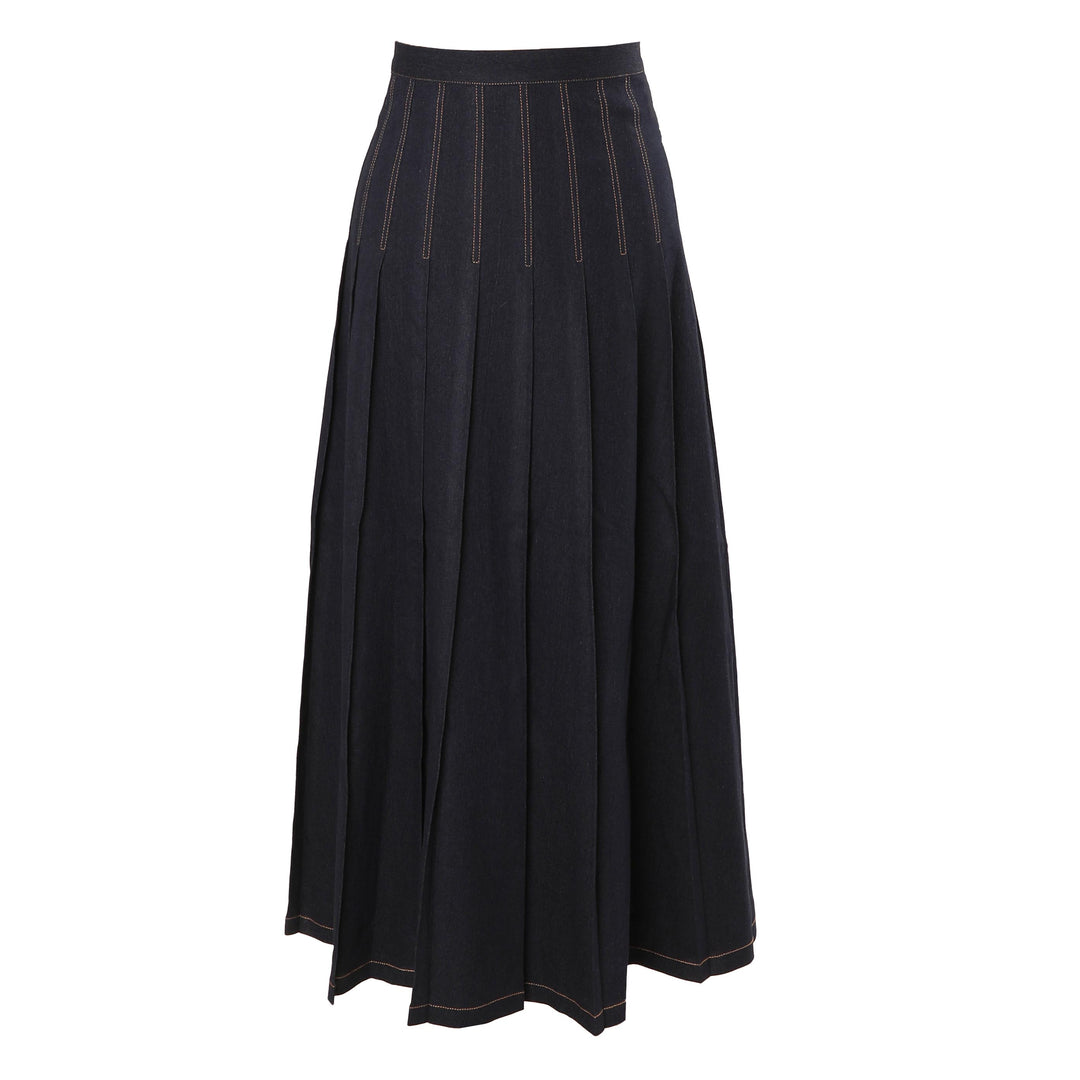 HSK019 KNIFE PLEAT SKIRT - DENIM