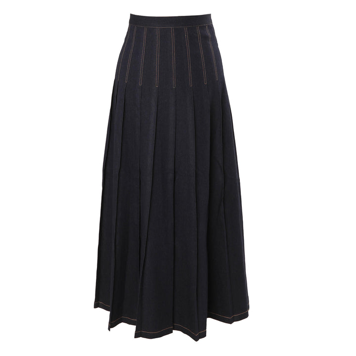 HSK019 KNIFE PLEAT SKIRT - DENIM