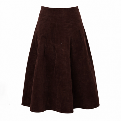 HSK069 CORD PLEAT SKIRT SHORT - PLUM