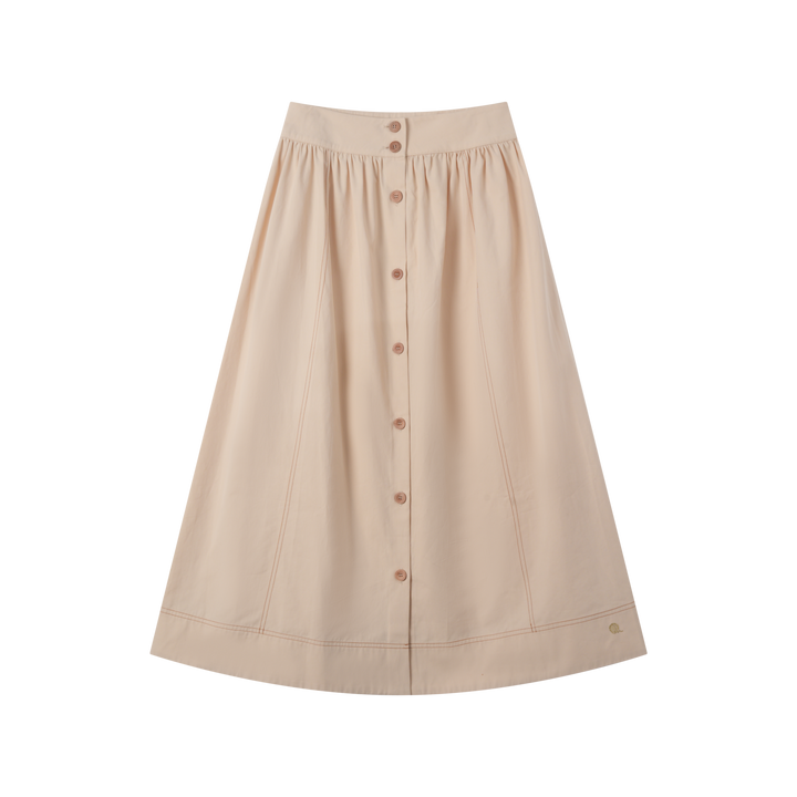 INTARSIA CIRCLE SKIRT WITH CENTER BUTTONS-BEIGE