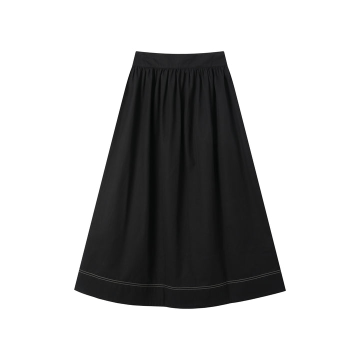 INTARSIA CIRCLE SKIRT WITH CENTER BUTTONS-BLACK