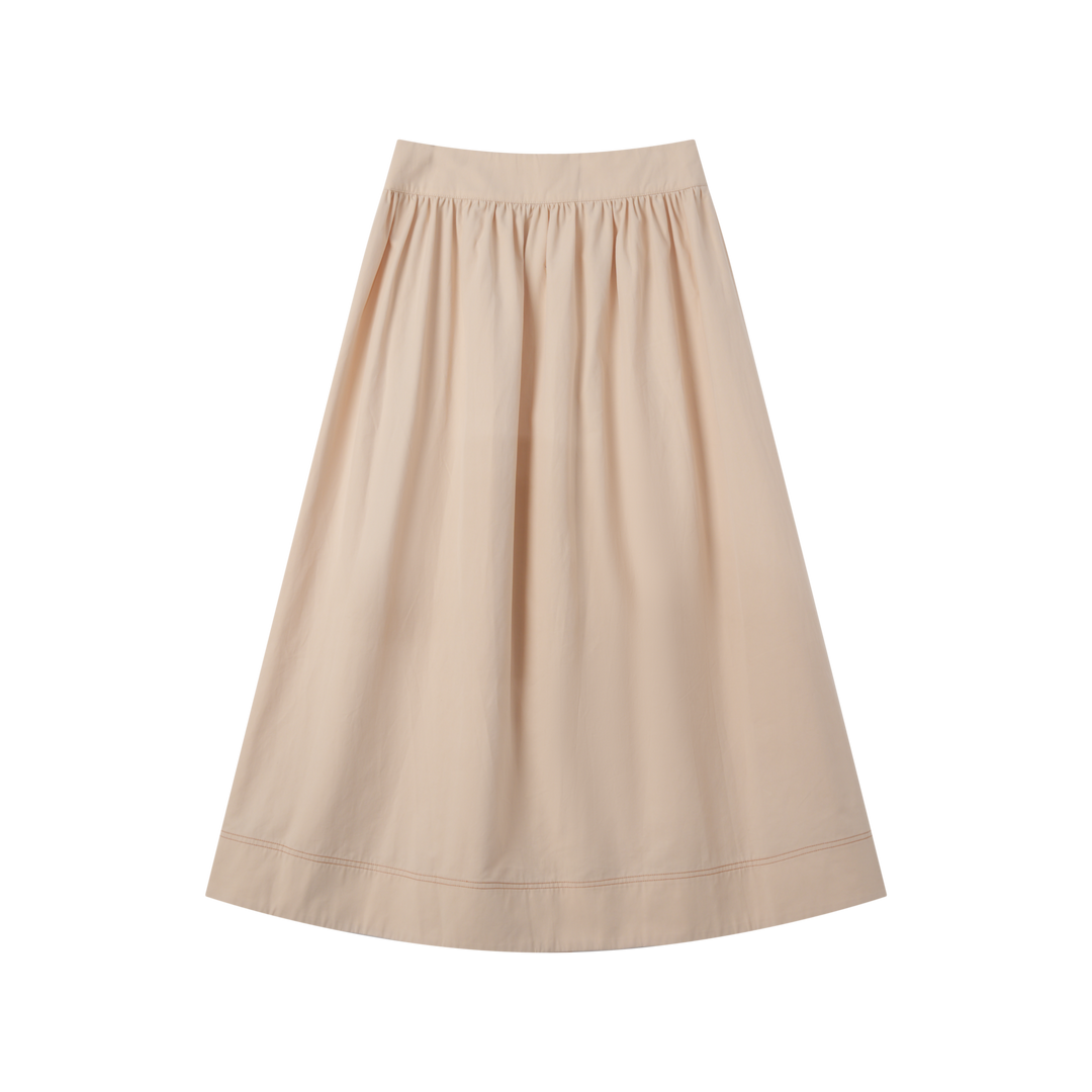 INTARSIA CIRCLE SKIRT WITH CENTER BUTTONS-BEIGE