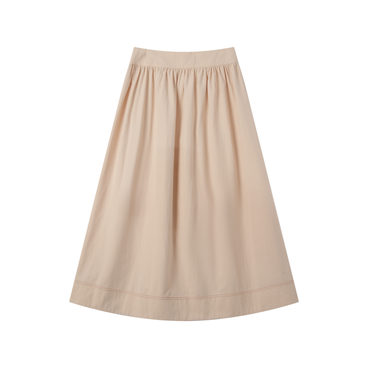 INTARSIA CIRCLE SKIRT WITH CENTER BUTTONS-BEIGE