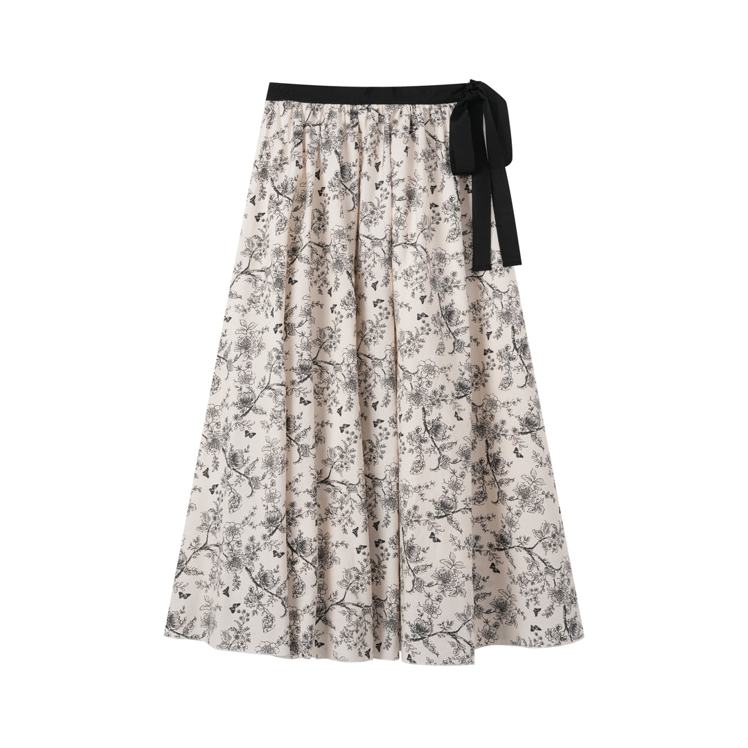 INTARSIA FLORAL SKIRT WITH SIDE TIE-FLORAL