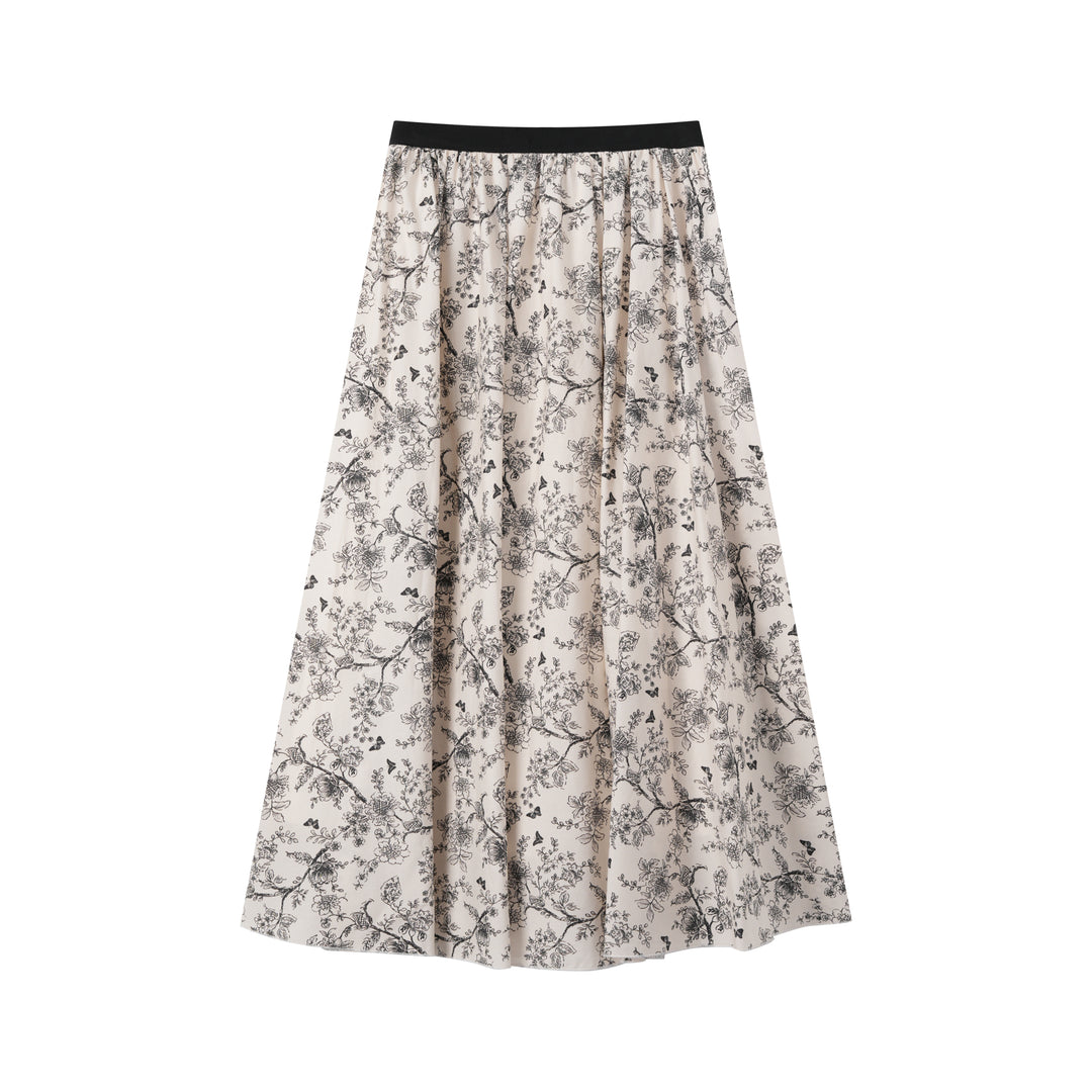 INTARSIA FLORAL SKIRT WITH SIDE TIE-FLORAL