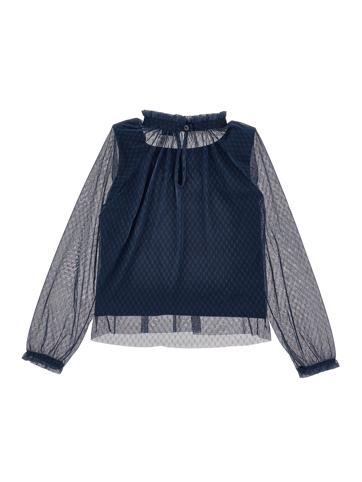 I1F309 6684-LS TULLE BLOUSE-NAVY