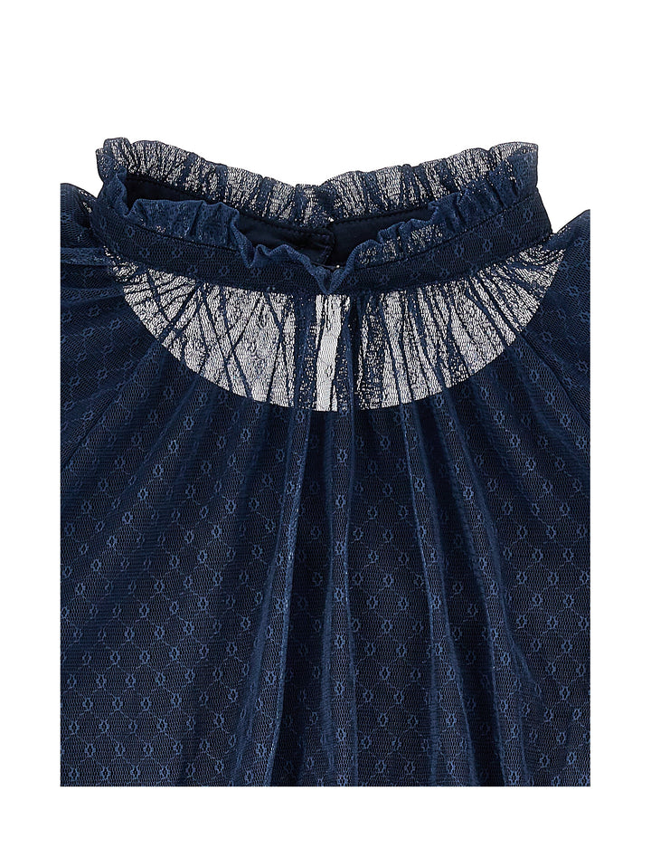 I1F309 6684-LS TULLE BLOUSE-NAVY
