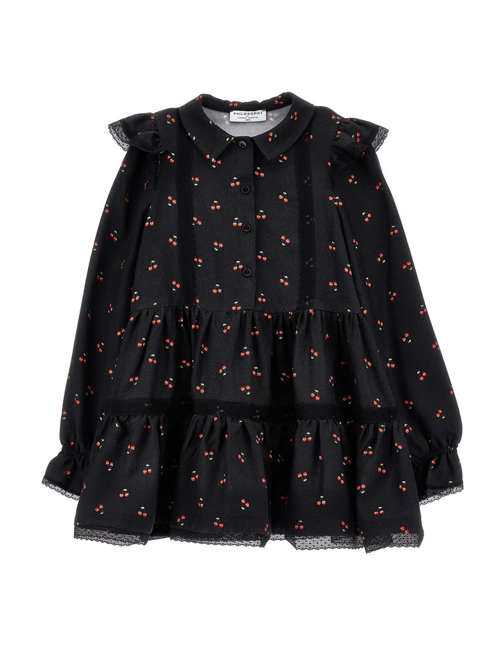 I1F902 6605-LS ALL OVER PRINTED DRESS-BLACK