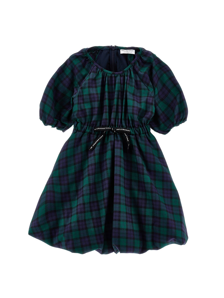 I1F908 6123-BALLOON SLEEVES DRESS-GREEN