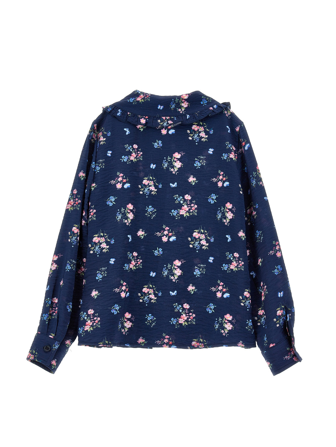 I1H301 BLU NAVY FLORAL PRINT BUTTON UP BLOUSE