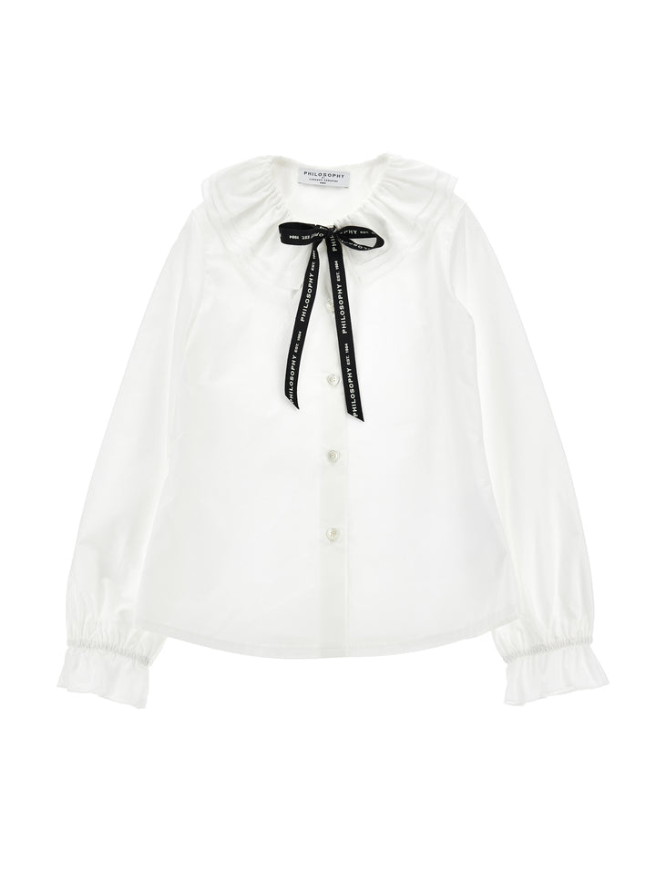 I1H302 PANNA+NERO BUTTON UP SHIRT WITH LOGO RIBBON TIE