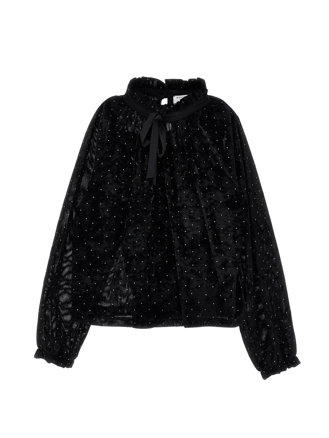 I1H303 NERO VELVET LS TOP WITH ALLOVER STRASS