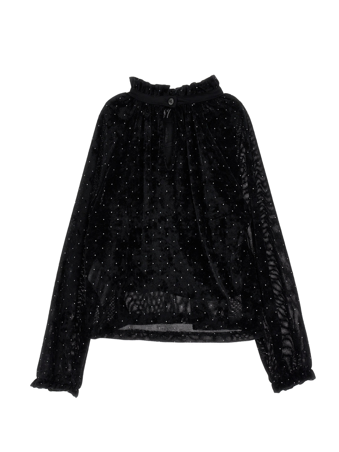 I1H303 NERO VELVET LS TOP WITH ALLOVER STRASS
