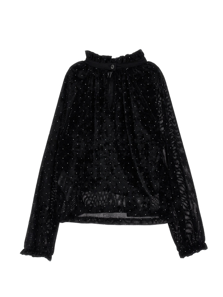 I1H303 NERO VELVET LS TOP WITH ALLOVER STRASS