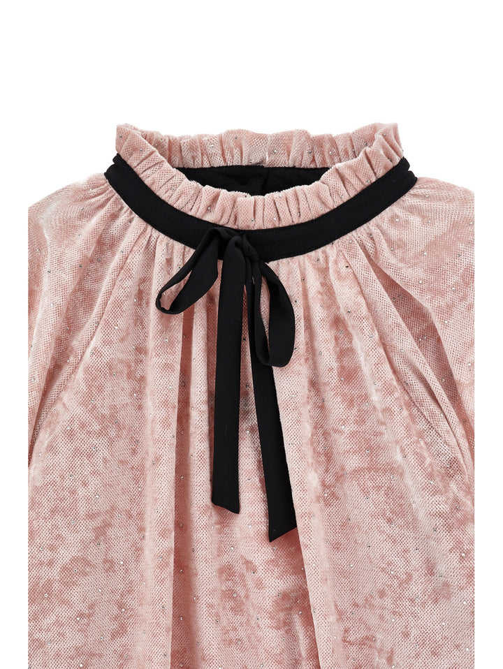 I1H303 ROSA ANTICO VELVET LS TOP WITH ALLOVER STRASS