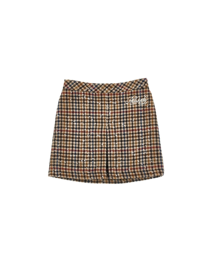 I1H700US MULTICOLOR HOUNDSTOOTH LONG SKIRT