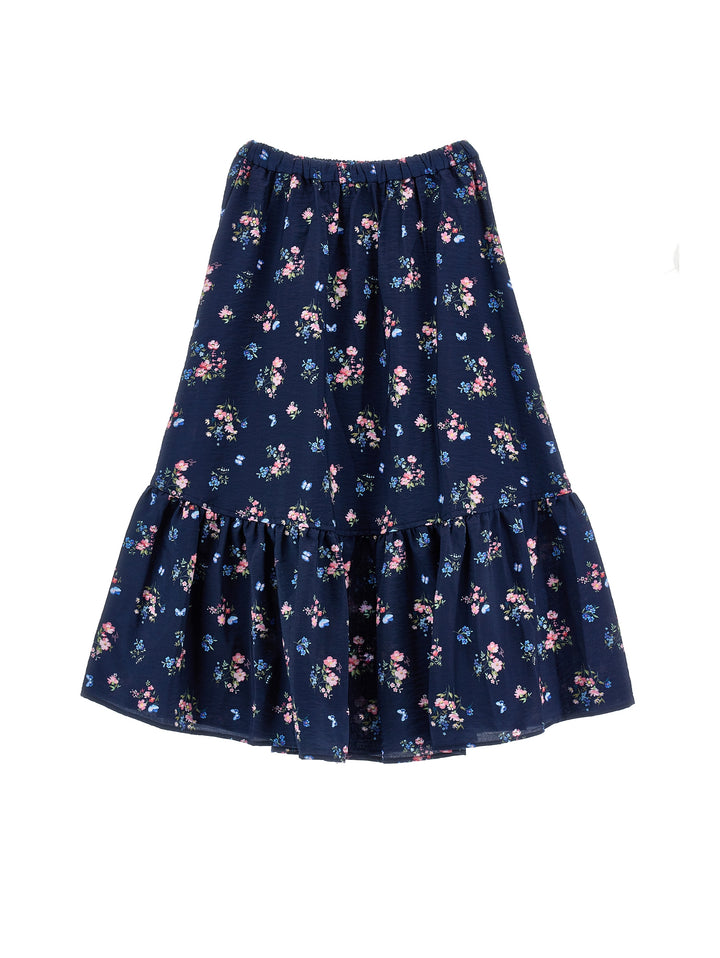 I1H703 BLU NAVY LONG FLORAL SKIRT