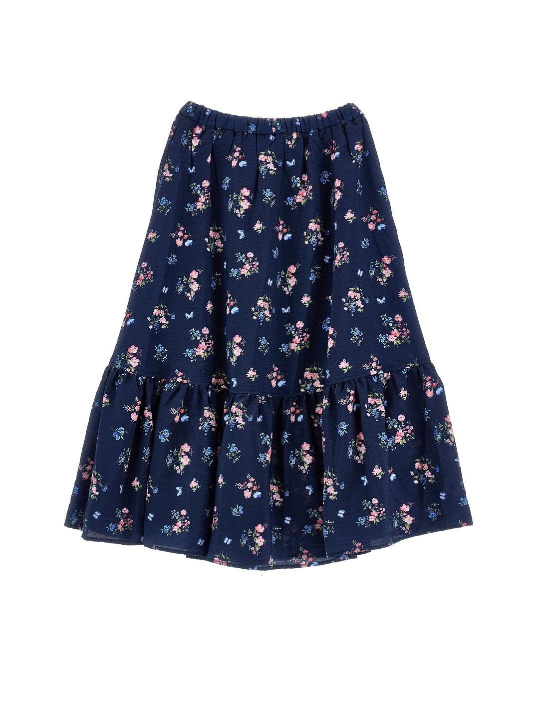 I1H703 BLU NAVY LONG FLORAL SKIRT