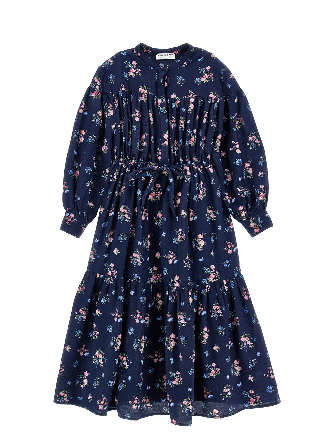 I1H906 BLU NAVY LS LONG FLORAL DRESS