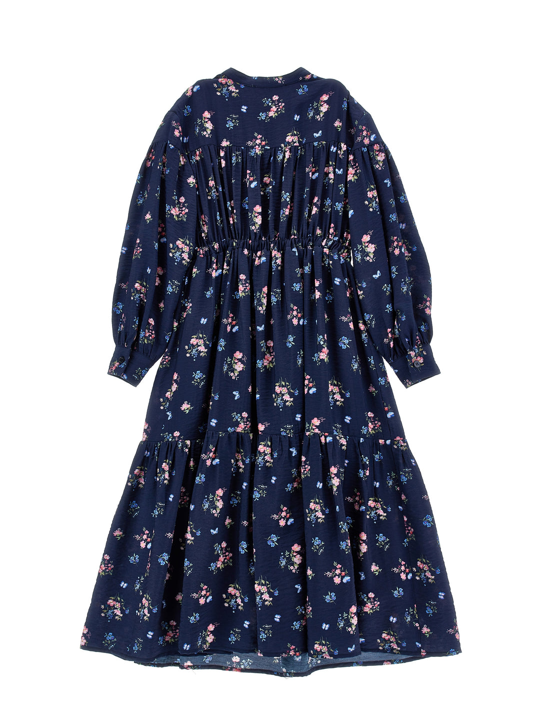 I1H906 BLU NAVY LS LONG FLORAL DRESS