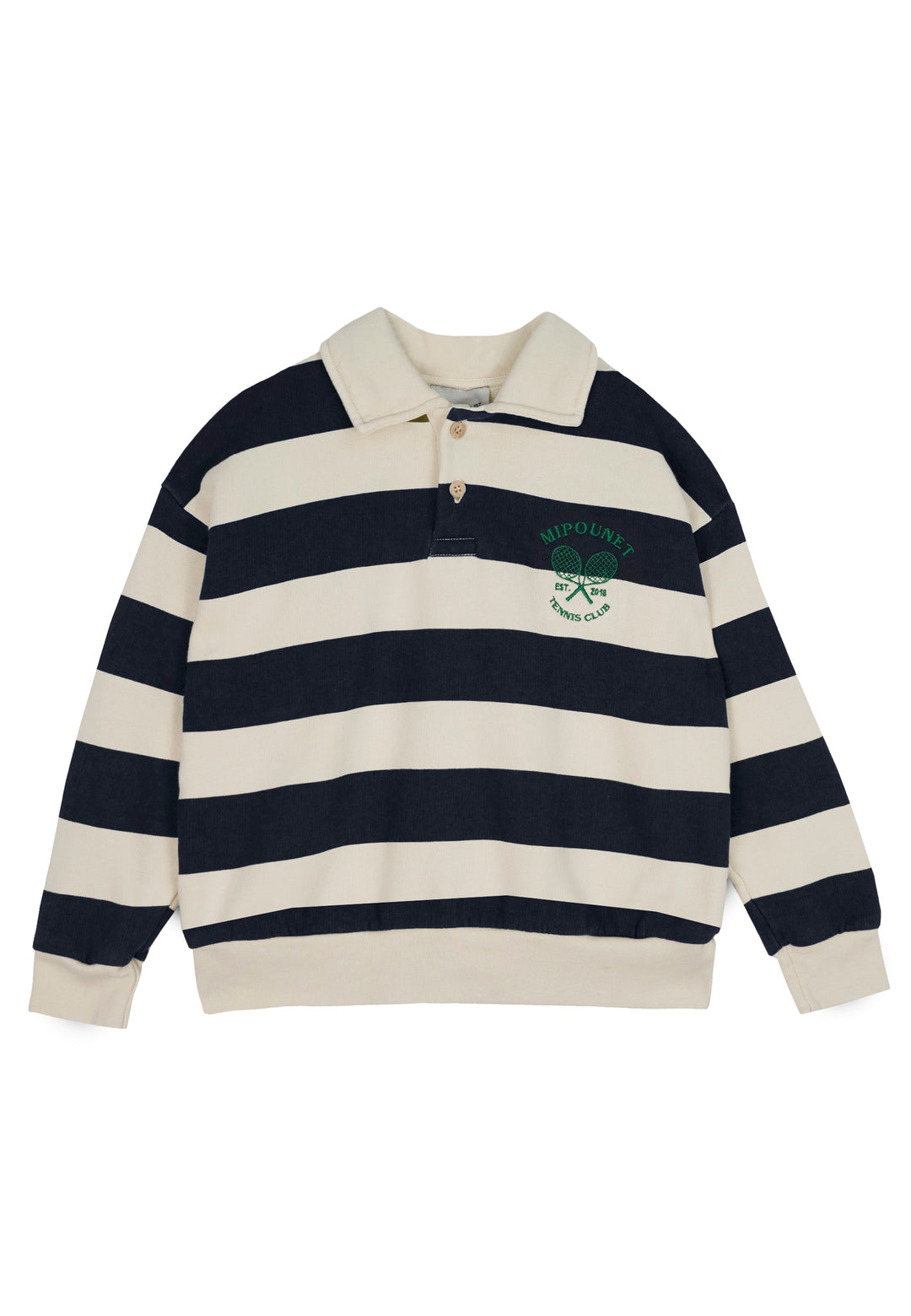 PIERO POLO SWEATSHIRT - ORGANIC COTTON FLECCE (ECRU / BLUE)