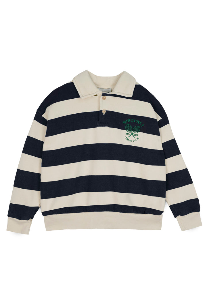 PIERO POLO SWEATSHIRT - ORGANIC COTTON FLECCE (ECRU / BLUE)