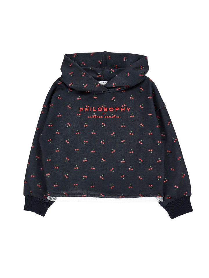 I9F600 6046-LS ALL OVER CHERRY PRINT HOODIE-BLACK
