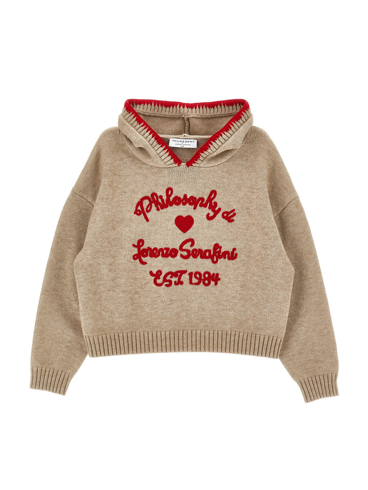 I9F608 6058-LS HOODIE W LOGO-BEIGE