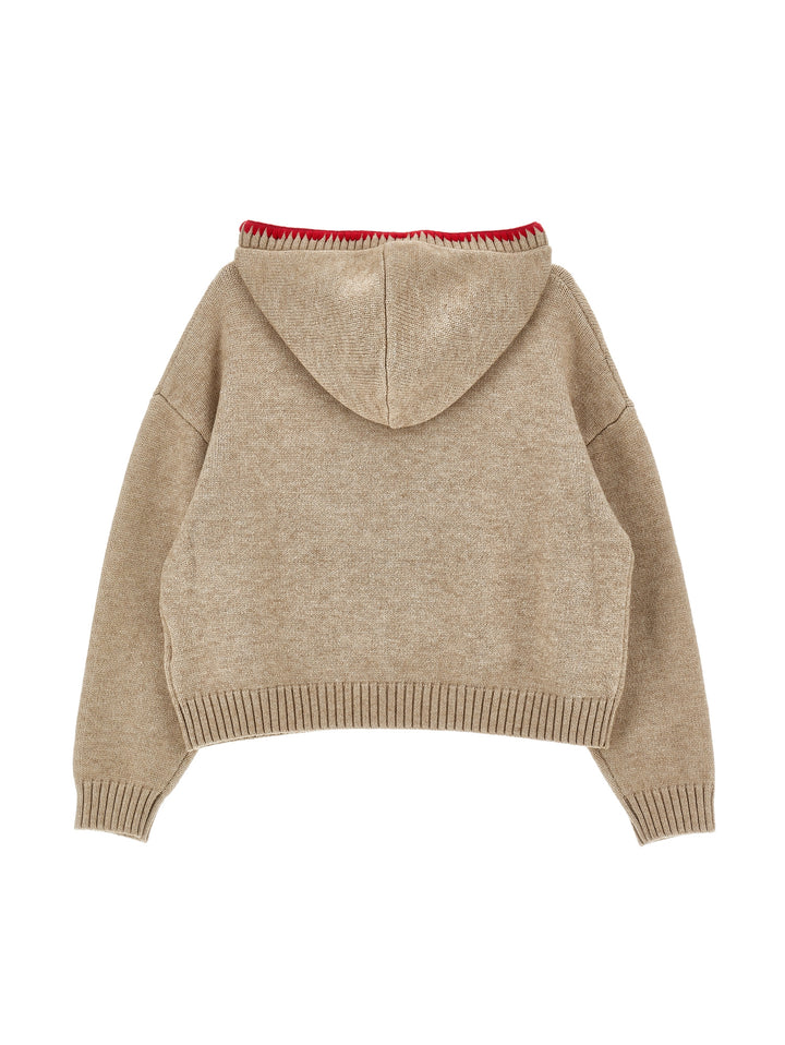 I9F608 6058-LS HOODIE W LOGO-BEIGE