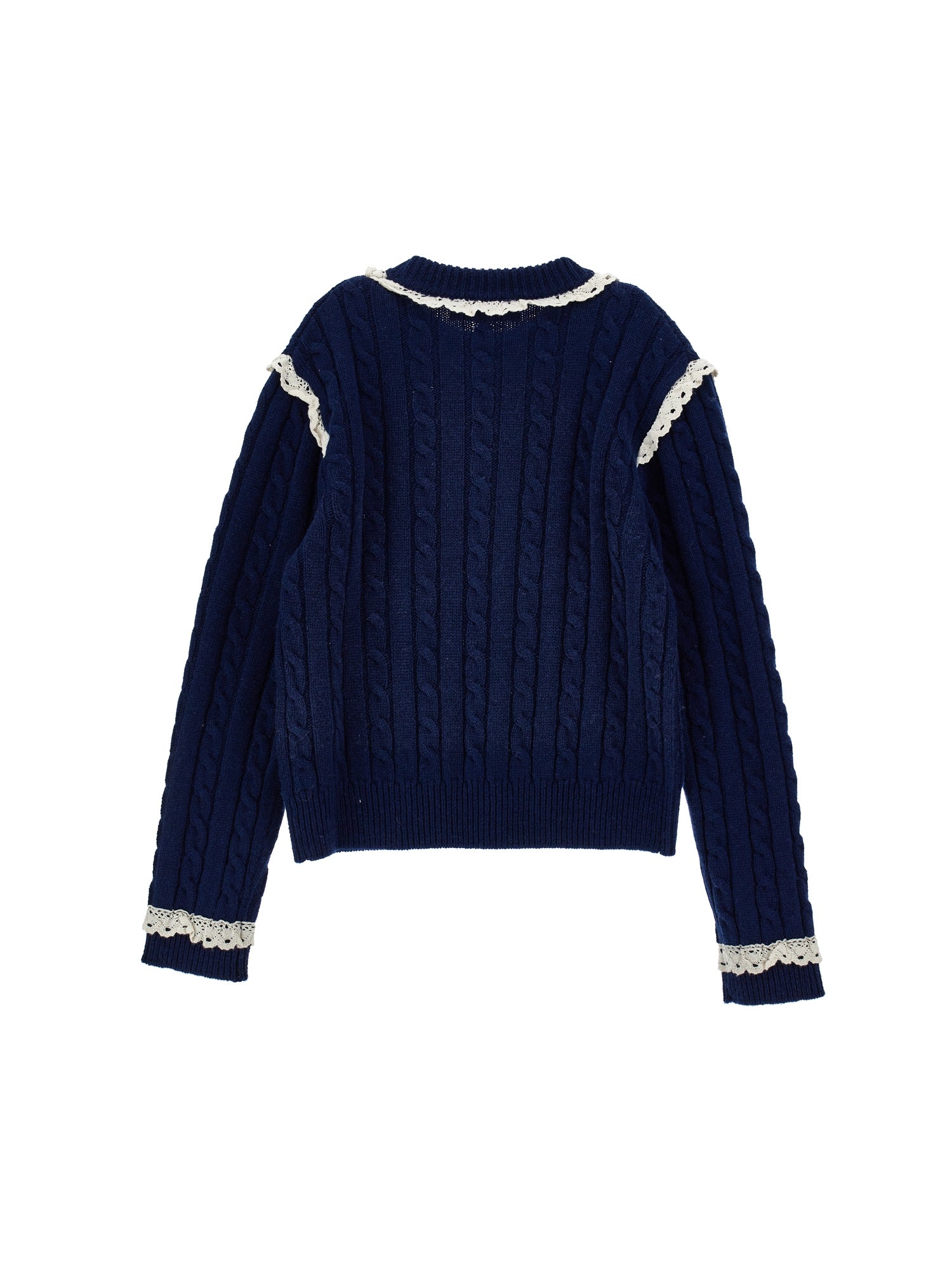 I9H612US NAVY LS CABLE KNIT SWEATER WITH LACE TRIM – whoopikids