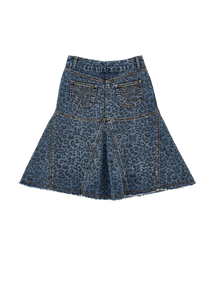 I9H702 DENIM ST. MACULATO LEOPARD PRINT DENIM SKIRT