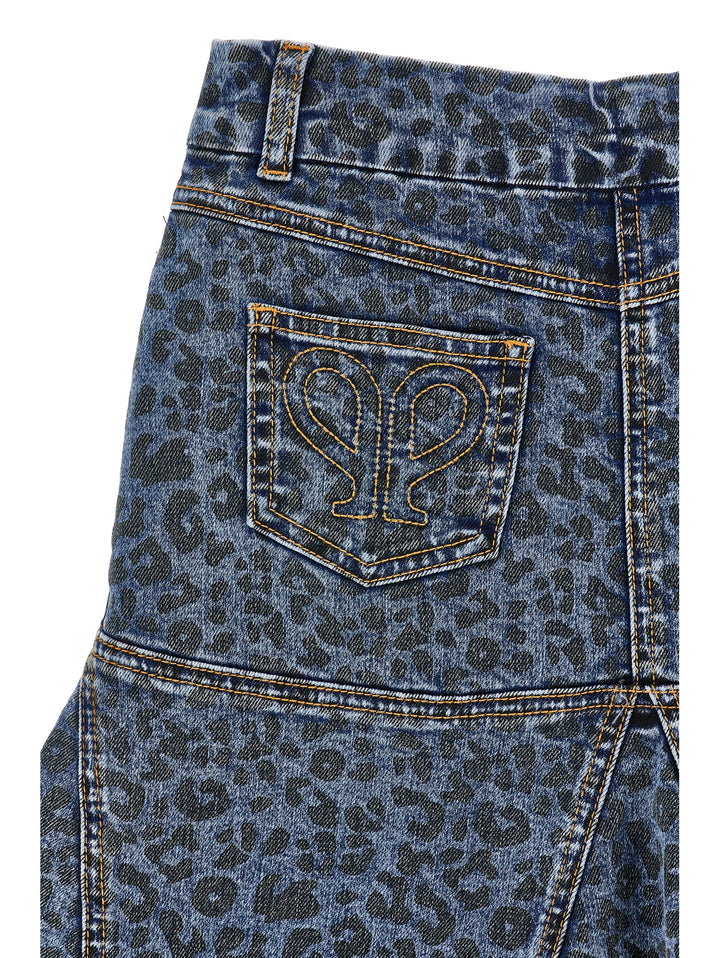 I9H702 DENIM ST. MACULATO LEOPARD PRINT DENIM SKIRT