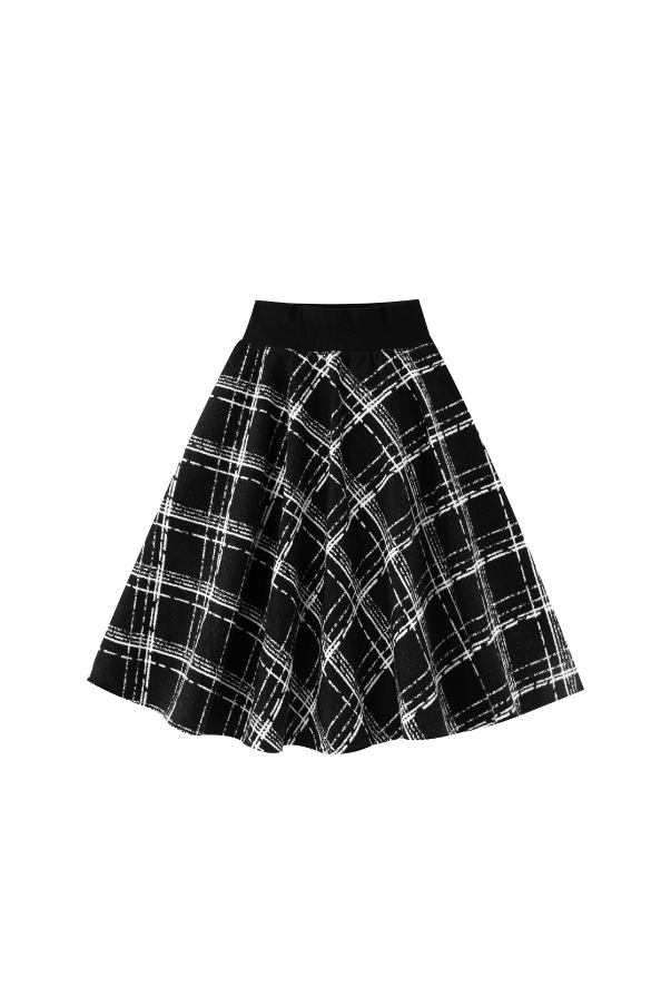 PLAID YOKE CIRCLE SKIRT-BLACK