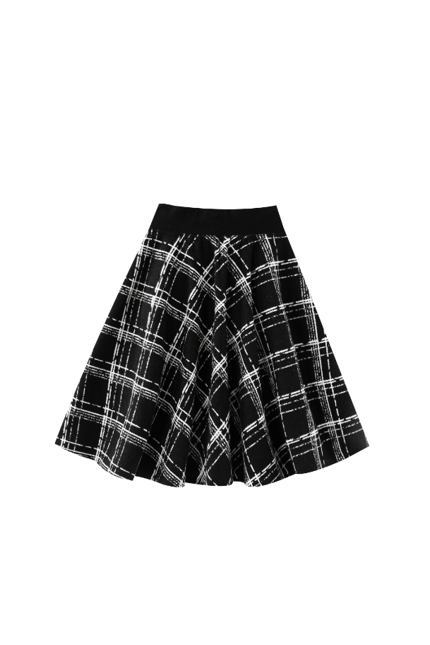 PLAID YOKE CIRCLE SKIRT-BLACK