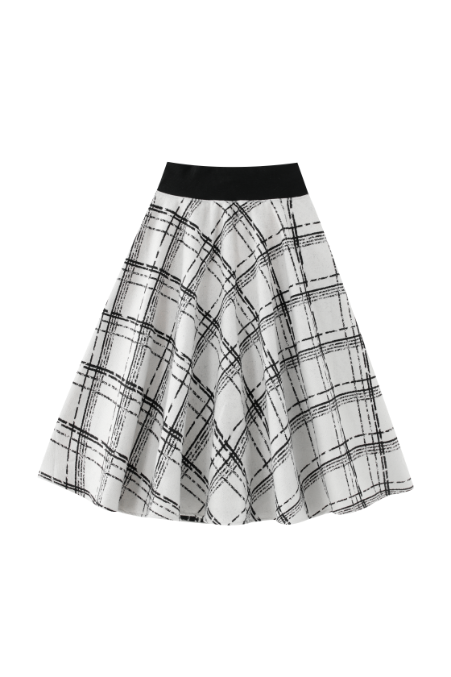 PLAID YOKE CIRCLE SKIRT-CREAM