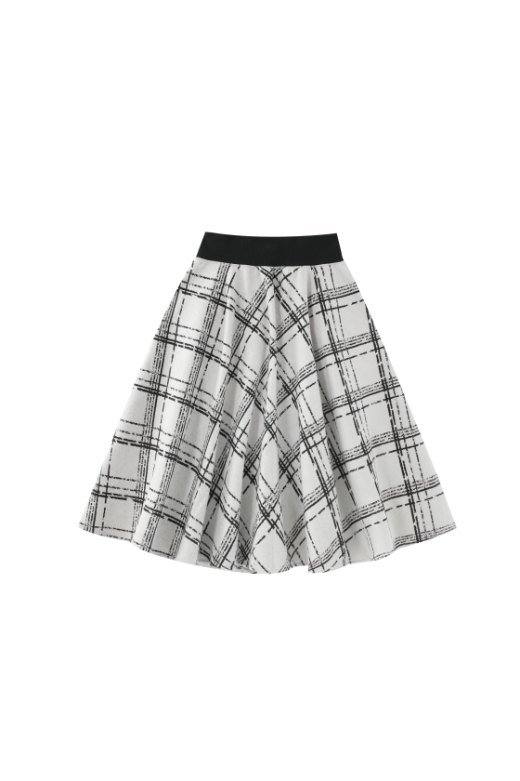 PLAID YOKE CIRCLE SKIRT-CREAM