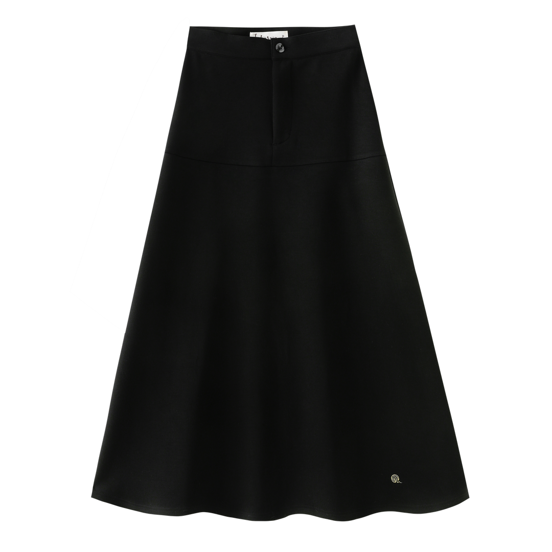 INTARSIA-PONTE MIDI SKIRT-BLACK