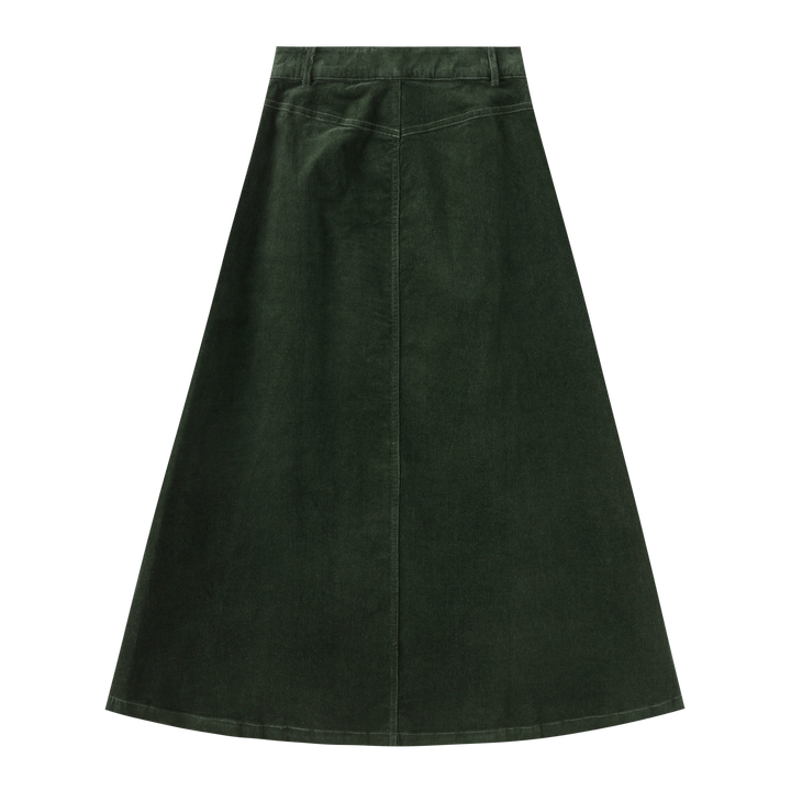 INTARSIA-CODUROY MIDI SKIRT-GREEN