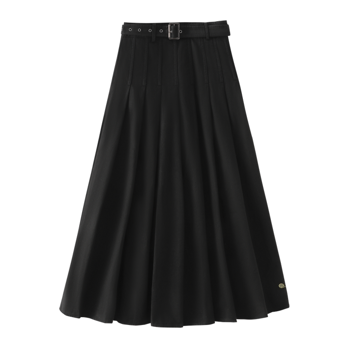 INTARSIA-PLEATED SKRIT WITH BELT-BLACK