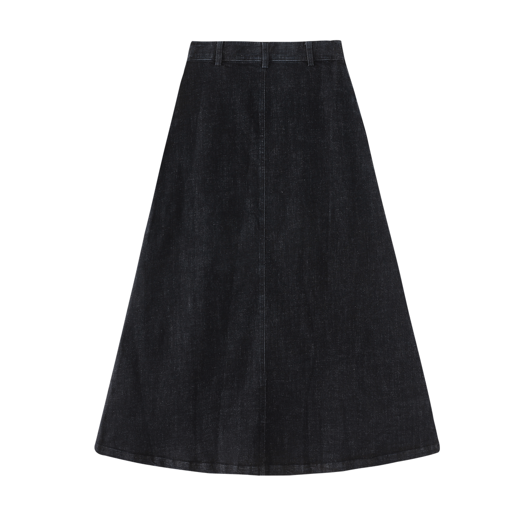 INTARSIA-ZIPPER SKIRT-NAVY DENIM