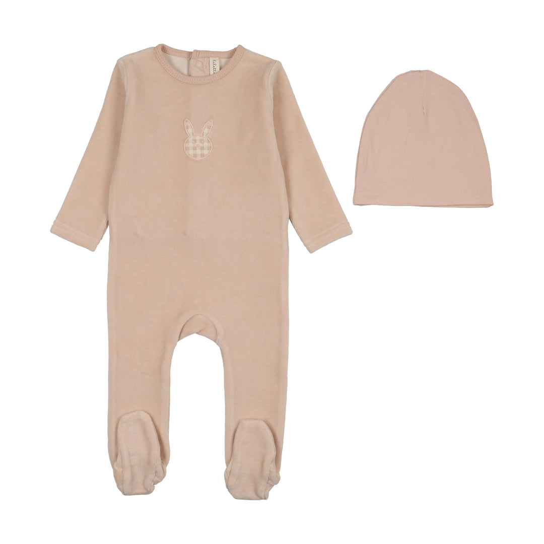 VELOUR GINGHAM BUNNY LAYETTE SET - PALE PINK