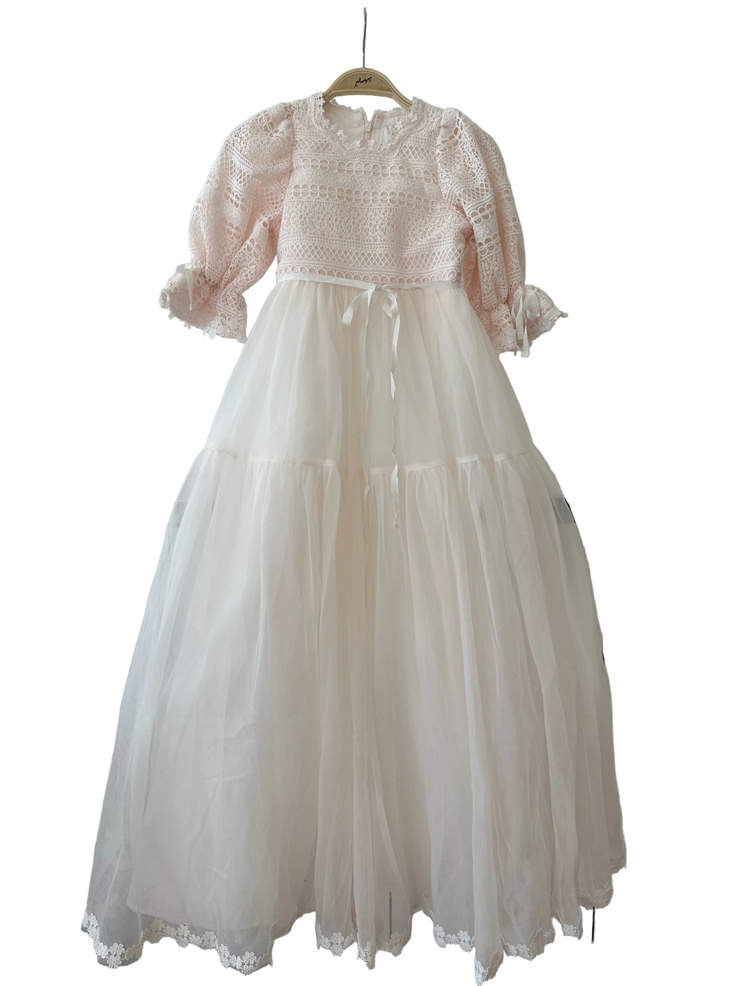 1419B-GOWN-DAISY CHAIN LACE BODICE TULLE GOWN-ICE PINK