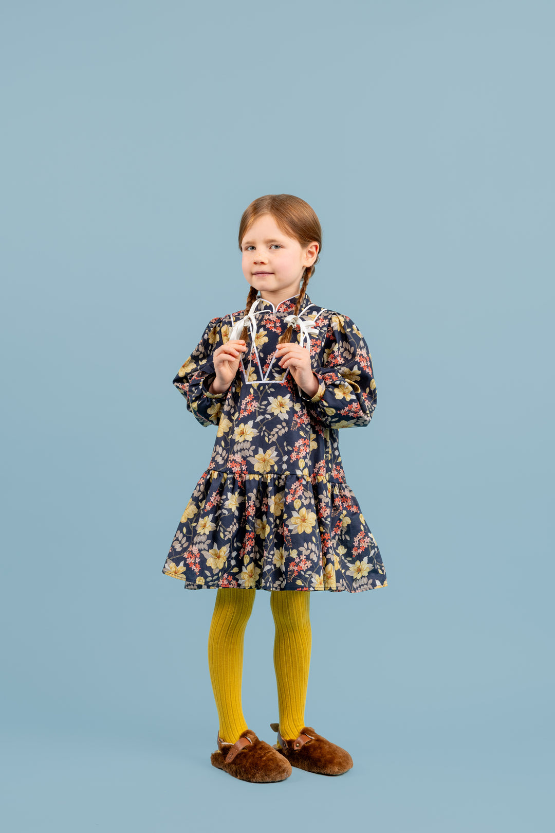Special Edition Lottie Cotton Dress With Stand-up Collar Longer Length - Multicolor