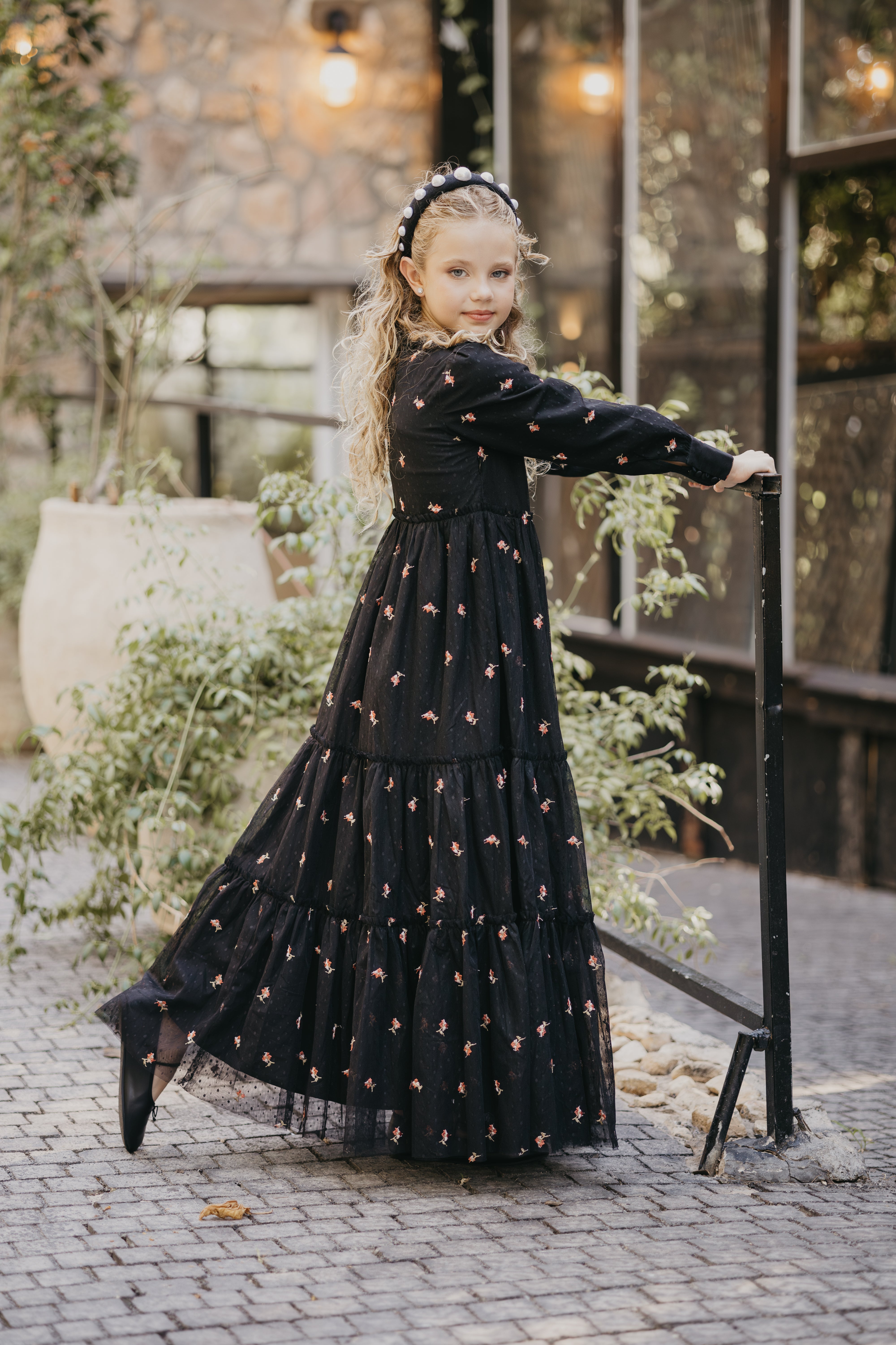 パーティードレス Ebony Scroll Print Silk Dress S300-GLORIA GOWN – whoopikids