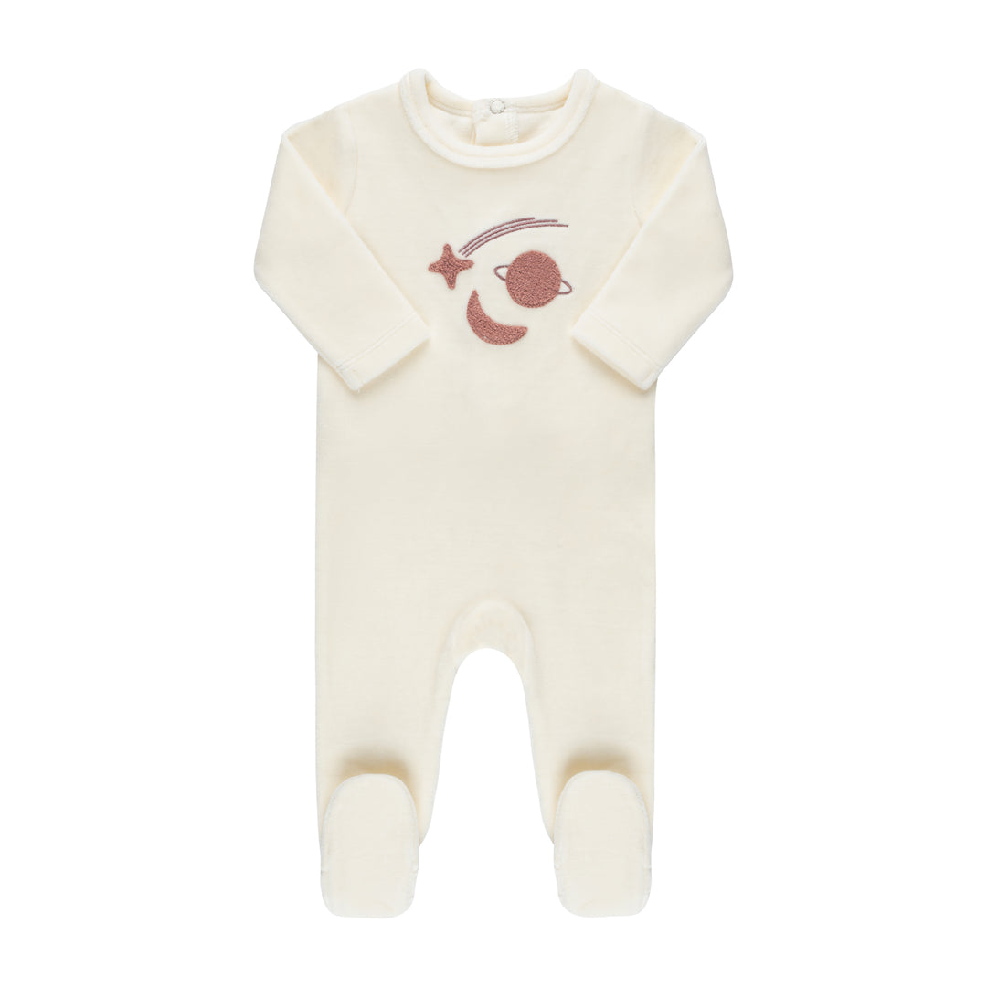 VELOUR EMBROIDERED-METALLIC BEE-3 PC SET-IVORY/ROSEGOLD